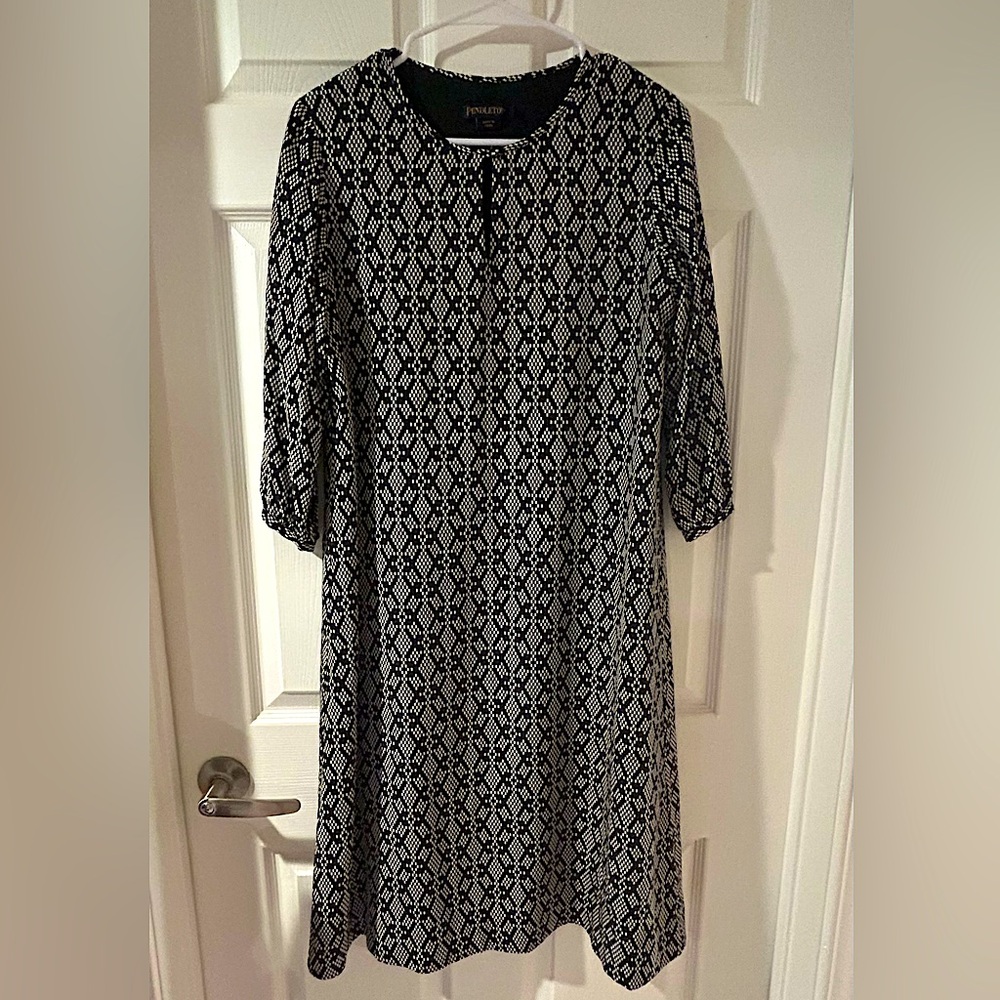 3/$25 abstract patterned silk geometric professional office tunic dress